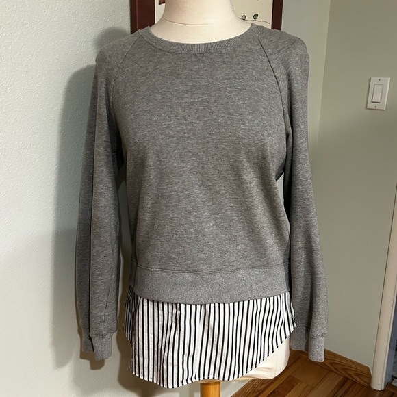 Derek Lam 10 Crosby Dark Gray Raglan Sweatshirt w/striped shirt-tail | Size Med - Picture 1 of 10
